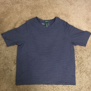 Lauren Ralph Lauren Navy White Striped Nylon Blend Tee Shirt size 2X Classic
